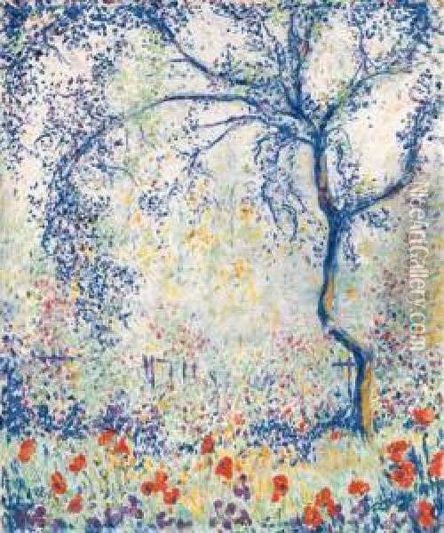 Plum Tree In The Artist's Garden Oil Painting - Theodore Butler