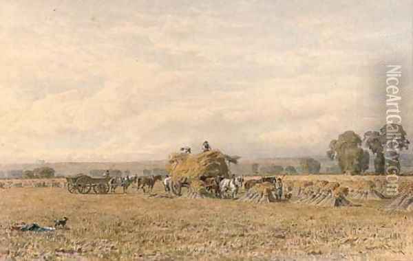 Harvesters loading the haycart Oil Painting - George Arthur Fripp