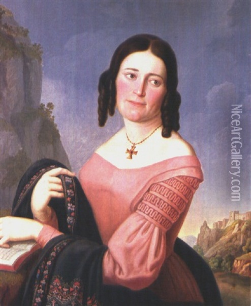 Portrait Einer Frau Mit Schal Oil Painting - Franz Sales Lochbihler