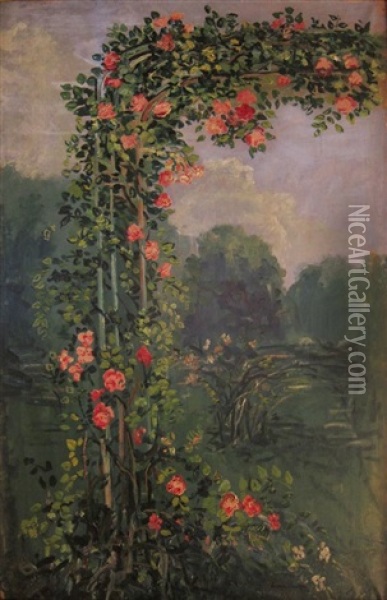 Roses Tremieres Devant Un Parc Oil Painting - Pierre Laprade