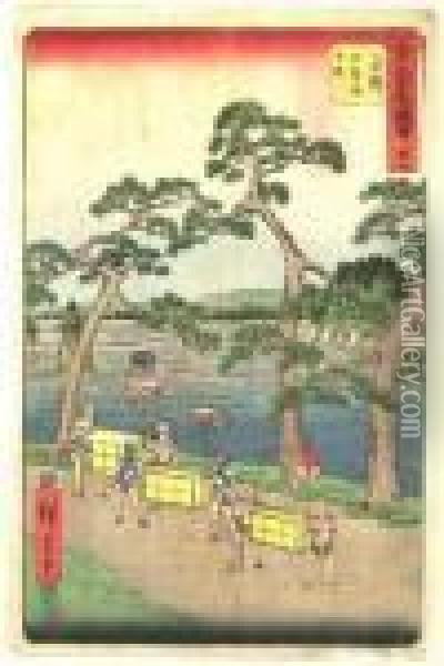 Personnages Au Bord De La Riviere Oil Painting - Utagawa or Ando Hiroshige