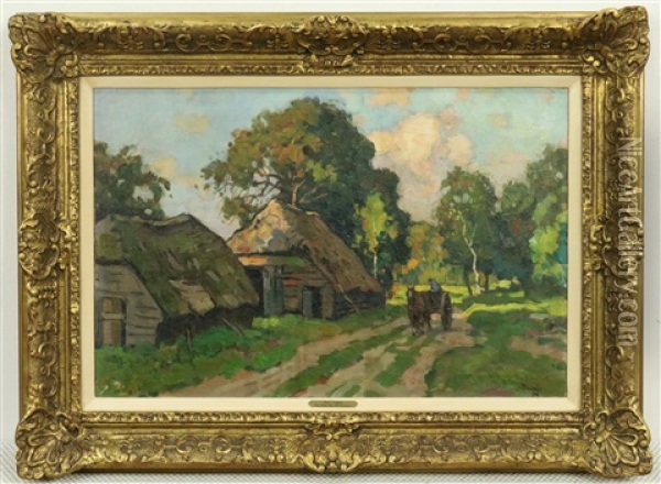 Boerderij Aan Landweg Met Paard En Wagen Oil Painting - Bernardus Petrus (Ben) Viegers