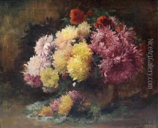Bouquet De Chrysanthemes Oil Painting - Hermann Delpech