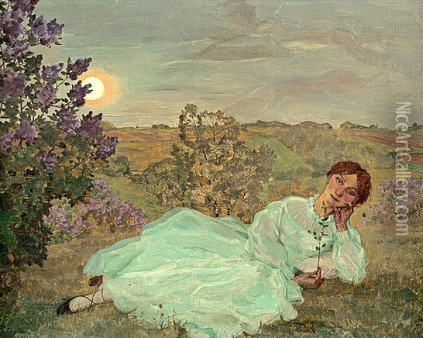 Repose At Sunset Oil Painting - Konstantin Andreevic Somov