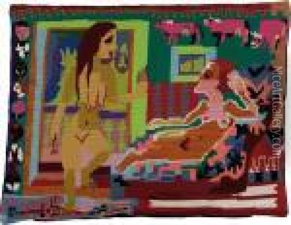 Erna Kirchner Und Nina Hard Im 1. Stock Des Hauses Oil Painting - Ernst Ludwig Kirchner