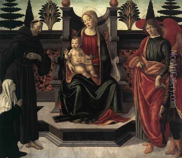 Virgin and Child Enthroned c. 1495 Oil Painting - Francesco Botticini