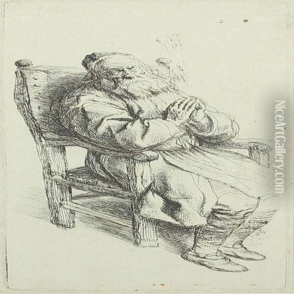 An Old Man Sleeping In An Armchair Oil Painting - Salomon Koninck