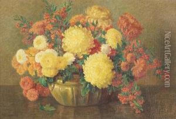 A Still Life With Chrysanthemums Oil Painting - Alice Brown Chittenden