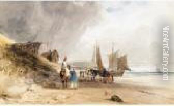 Figures On A Beach, Northern France Oil Painting - Thomas Shotter Boys