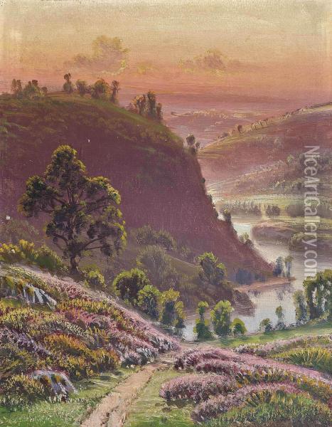 Rolling Hills At Sunset Oil Painting - Gaston Anglade
