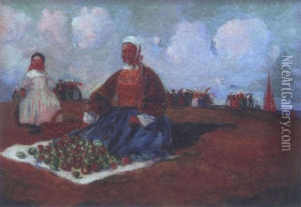 La Marchande De Pommes, Jour De Pardon A Ste-anne-la-palud Oil Painting - Ernest Pierre Guerin