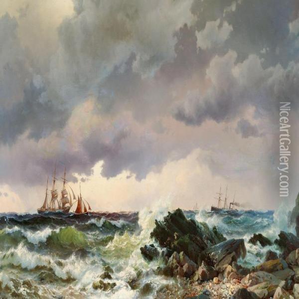 Strandpartie Fra Den Engelske Kyst I Cornwall Oil Painting - Vilhelm Melbye