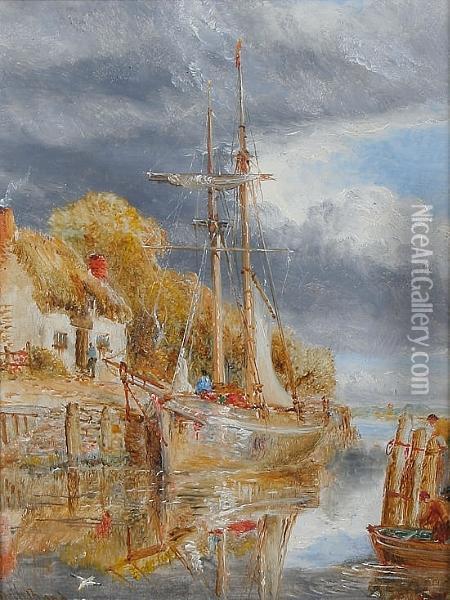 Fishing Boat At A Quayside Oil Painting - William Joseph Caesar Julius Bond