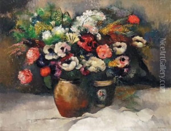 Bouquet D'anemones Et Genets Oil Painting - Paul Elie Gernez