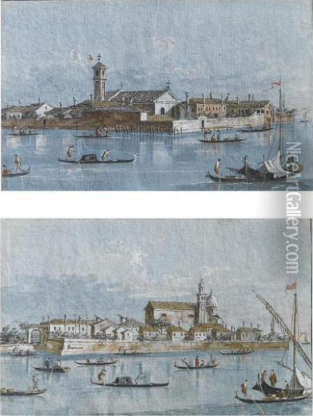 Isola Del Lazzaretto Vecchio, Venezia; E Isola Della Certosa, Venezia Oil Painting - Giacomo Guardi