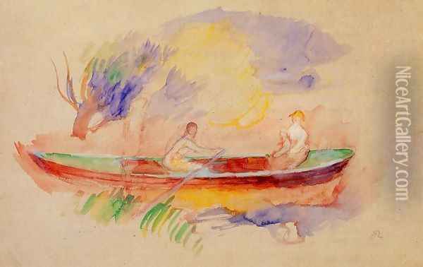 Two Women In A Rowboat Oil Painting - Pierre Auguste Renoir