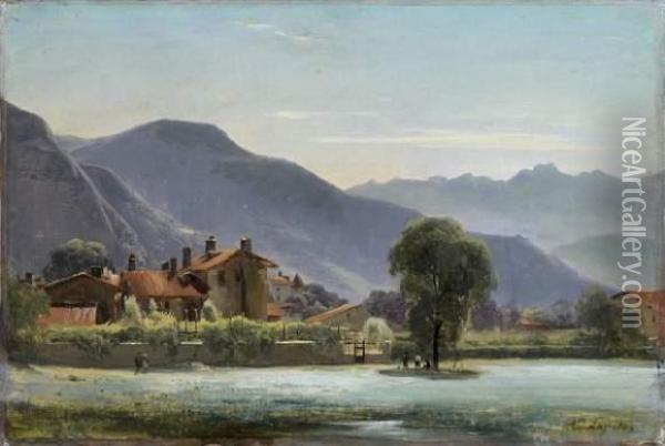 Village Au Pied Des Montagnes Oil Painting - Louis Auguste Lapito