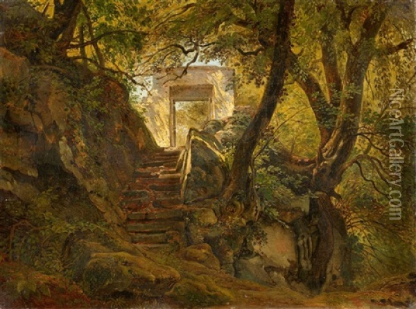 Italienisches Landschaftsmotiv In Den Bergen Oil Painting - Heinrich Buerkel