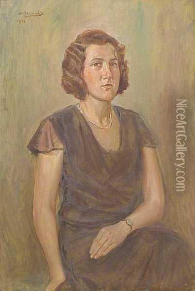 Portret Mlodej Kobiety Oil Painting - Wincenty Wodzinowski