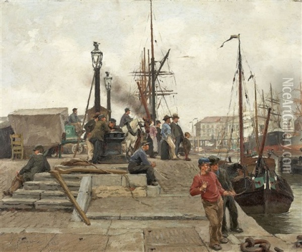 Seeleute Im Antwerpener Hafen Oil Painting - Edgard Farasyn