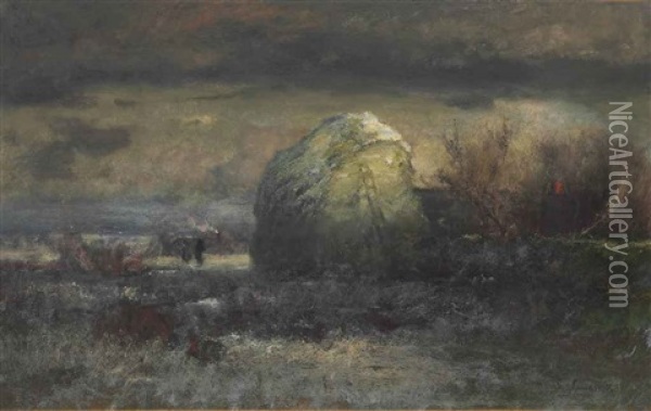 A Snowy Haystack Oil Painting - George Inness