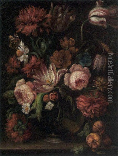 Bouquet De Fleurs Sur Un Entablement Oil Painting - Jacob Marrel