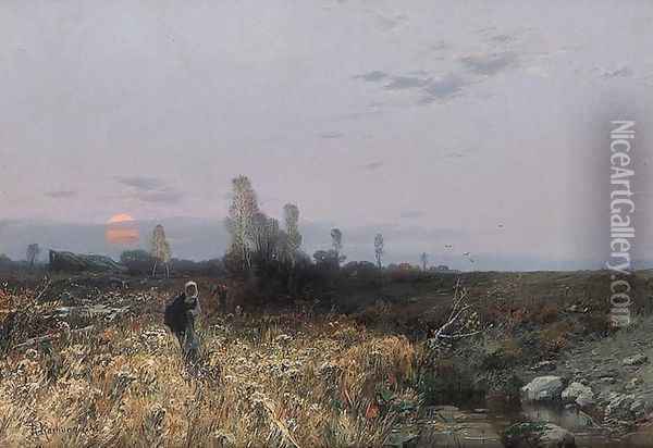 Autumn Landscape at Sunset Oil Painting - Roman Kochanowski