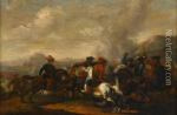 Military Skirmish Oil Painting - Jacques Courtois Le Bourguignon
