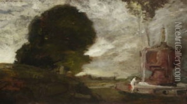 Parklandschaft Mit Badender Am Brunnen Oil Painting - Franz Naager