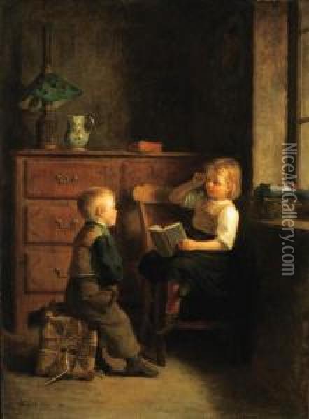 A Good Story Oil Painting - Edouard Frere