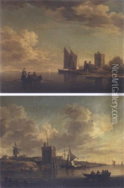 View Of Blankenburg Castle Off The Coast Of Flanders (+ Another, Similar; 2 Works) Oil Painting - Charles Brooking