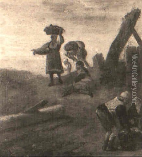 Fisherfolk On A Dune Oil Painting - Joos van Craesbeeck