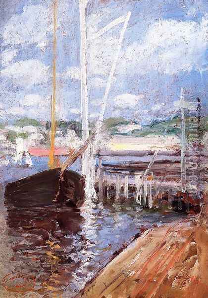 Boat Landing Oil Painting - John Henry Twachtman