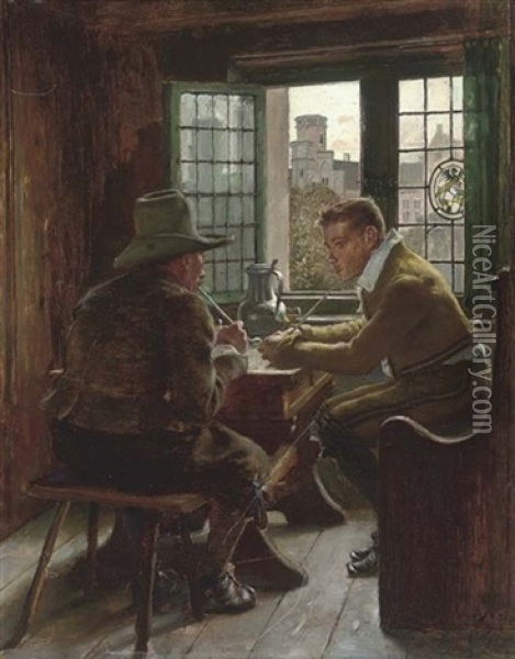 Smoking And Drinking At A Tavern Window Oil Painting - Claus Meyer