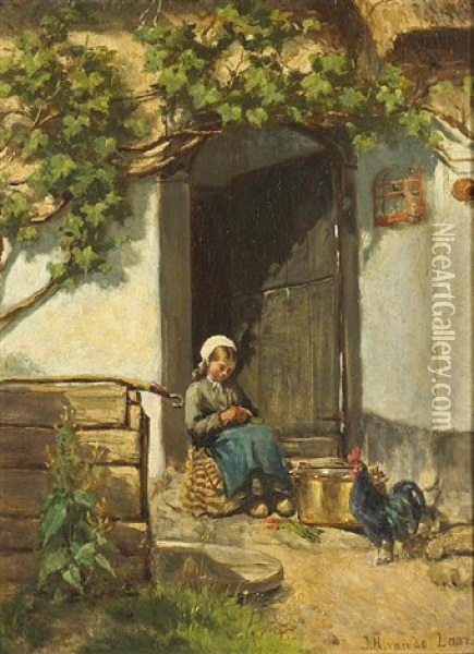 A Young Girl In A Doorway Oil Painting - Jan Hendrik van de Laar
