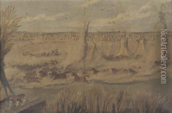 Sketch Of The Foal Run, Buxar Oil Painting - George Landseer