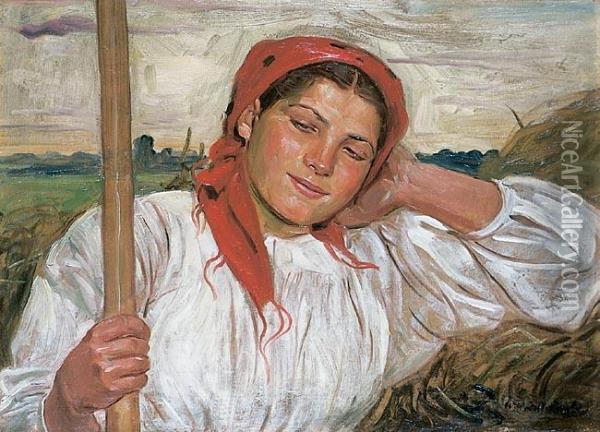 Sianokosy Oil Painting - Wincenty Wodzinowski