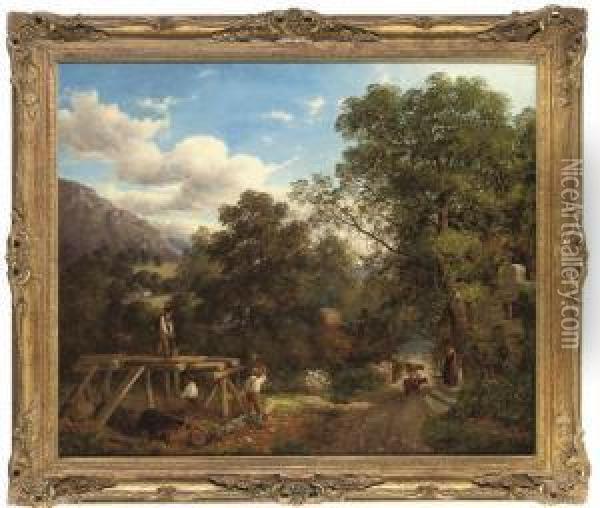Sawing Timber Oil Painting - John Joseph Hughes