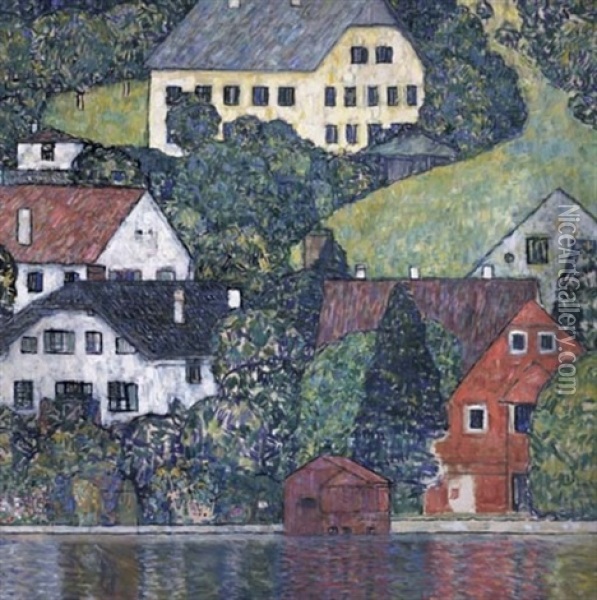Houses At Unterach On The Attersee Oil Painting - Gustav Klimt