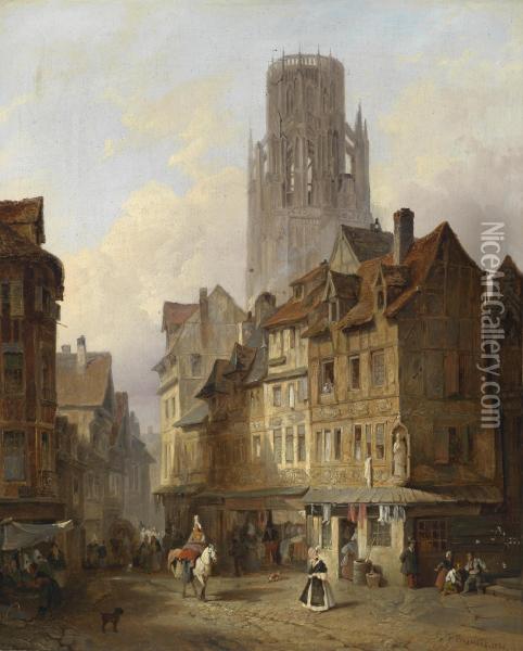 Cityscene From Roubaix Oil Painting - Francois Antoine Bossuet