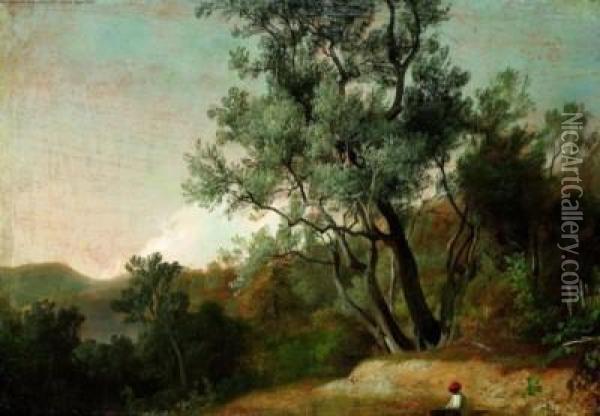 Paesaggio E Contadinello Oil Painting - Angelo Beccaria