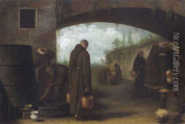 Arbeitende Monche Im Klosterhof Oil Painting - Giovanni Facciola