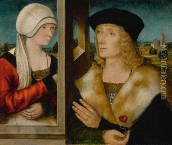 Double Portrait Of An Engaged Couple Oil Painting - Bartholome Zeitblom