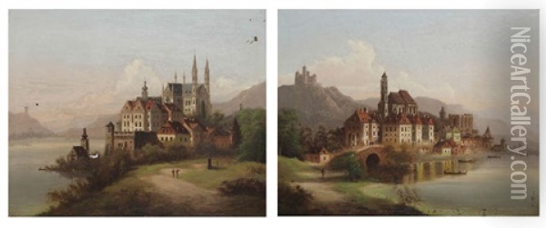 Vue Sur Apollonarus Prusse (+ Vue Sur Danstein Prusse; Pair) Oil Painting - Johann Wilhelm Jankowski