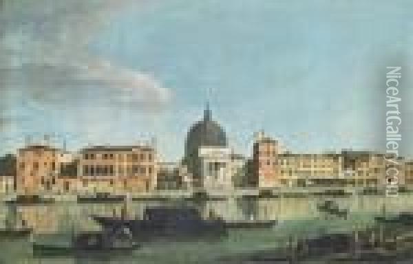 The Grand Canal, Venice, Looking West Towards San Simeone Piccolo Oil Painting - Apollonio Domenichini