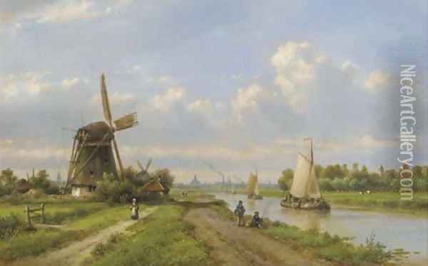 A view of the Vliet with The Hague in the distance Oil Painting - Lodewijk Johannes Kleijn