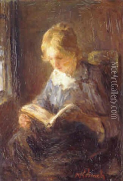 A Woman Reading By A Window Oil Painting - Jozef Israels