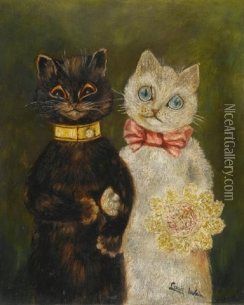The Bride And Groom Oil Painting - Louis Wain