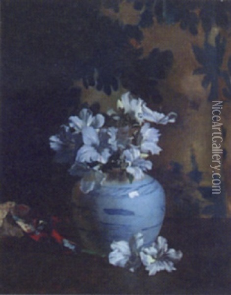 Still Life Of Flowers In An Oriental Style Jar Oil Painting - Philip Sidney Holland