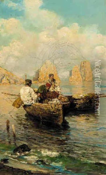 Fishermen Off Capri Oil Painting - Carmine Giardiello